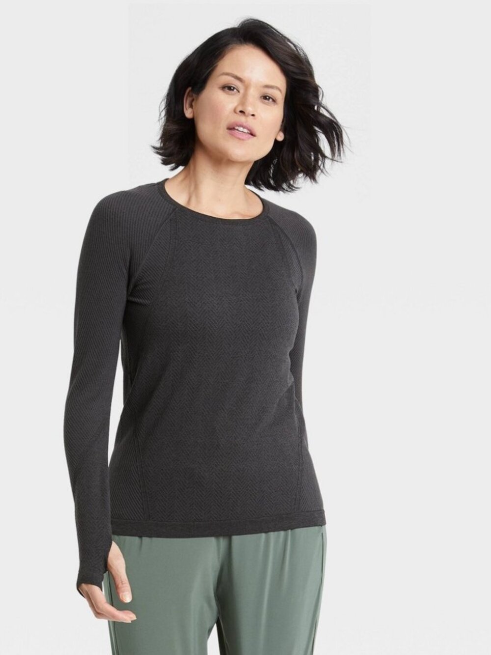 All in Motion Women's Textured Seamless Long Sleeve Top With Thumbholes NWT